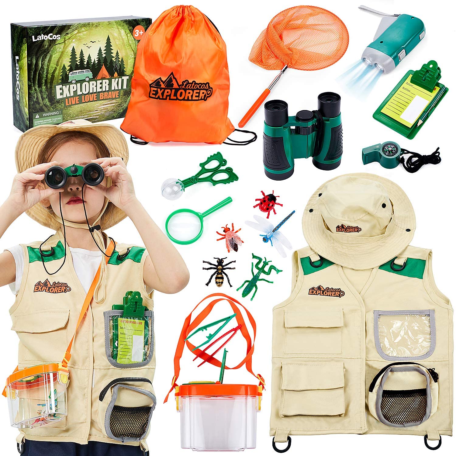 Kit Explorateur Enfant - Costume Safari Avec Gilet, Chapeau, Loupe Et Pincettes - Pour 5-8 Ans